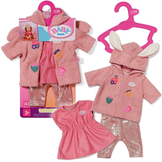 Baby born poppenkleding jas-set met jurk 43cm roze outfit.