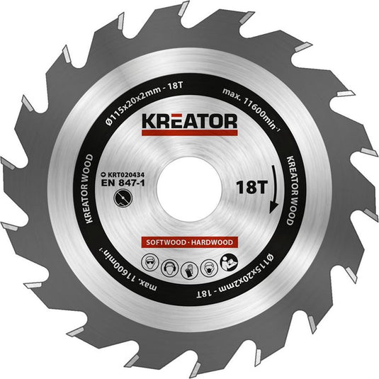 Kreator krt020434 zaagblad hout - ø115 mm - 18 t