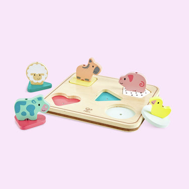 Hape boerderijdieren geluidslegpuzzel – houten puzzel met dierengeluiden, 12 stukjes, vanaf 18 maanden
