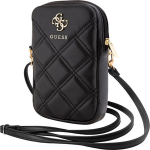 Guess quilted 4g metal logo wallet pouch met riem (7 inch) - zwart