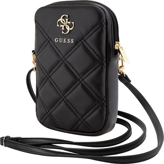 Guess quilted 4g metal logo wallet pouch met riem (7 inch) - zwart