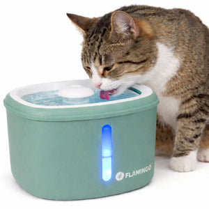 Flamingo drinkfontein kat – hond – 2,5l – groen – met koolstoffilter kunstharsfilter – stille pomp – lichtindicator – usb-kabel 150 cm – finto