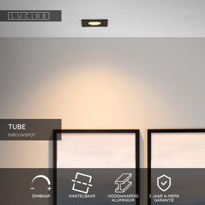 Lucide tube - inbouwspot - 1xgu10 - zwart
