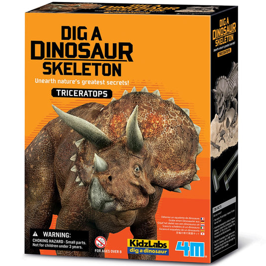 4m graaf je dino op - triceratops - opgraafkit en modelbouw skelet - kidzlabs - 7+