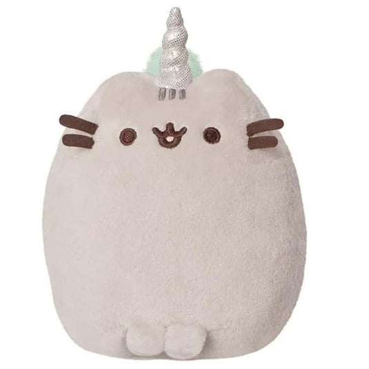 Aurora world pusheen, pluche mascotte eenhoorn 24cm model pusheenicorn met glanzende hoorn, lichtgrijs