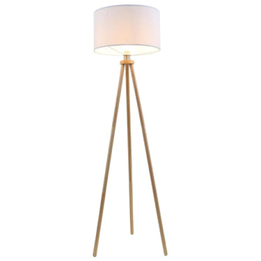 Briloner - vloerlamp scandi - stoff en hout - woonkamer lamp - witte staande lamp - e27 fitting - h: 148cm - ø45.5cm
