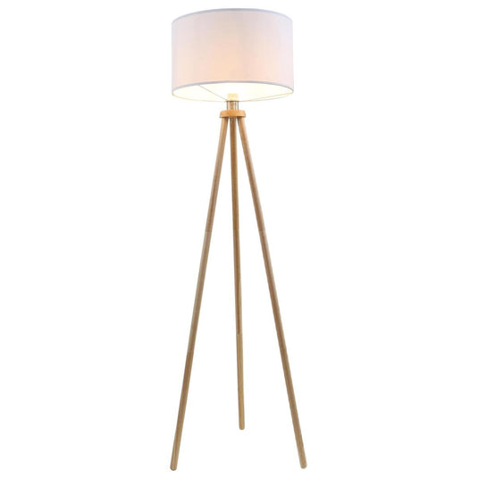 Briloner - vloerlamp scandi - stoff en hout - woonkamer lamp - witte staande lamp - e27 fitting - h: 148cm - ø45.5cm