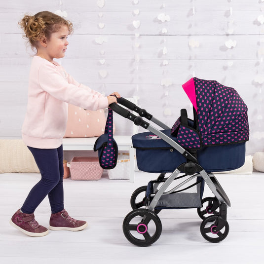 Bayer design poppenwagen city max met tas, in hoogte verstelbaar, zwenkwielen voor, omvormbaar tot buggy, geïntegreerde mand