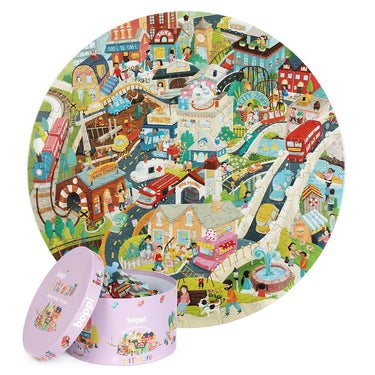 Boppi stadsleven - ronde puzzel - 150 stukjes - 58cm diameter - gemaakt van 3-laags gerecycled karton