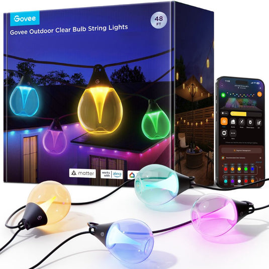 Govee outdoor clear bulb string lights slimme buitenverlichting rgbww matter