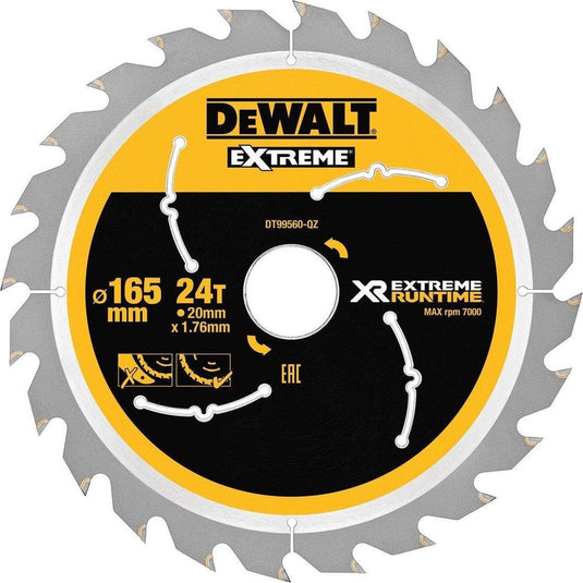 Dewalt accessoires dt99560 xr cirkelzaagblad 165x20mm 24 tands - dt99560-qz