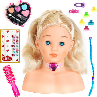 Klein toys princess coralie - kaphoofd '' little sophia''' met make-up - 22 cm groot - wasbaar - met haarborstel, kam, haarclips - dermatologisch geteste make-up