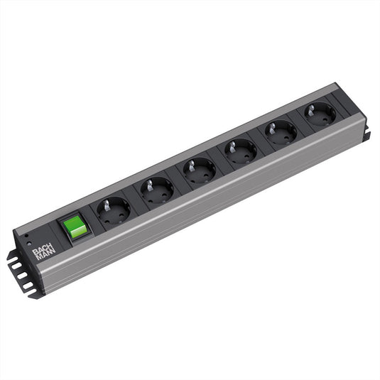 Bachmann 19 inch 6-voudige stekkerdoos schuko zwart 2m met schakelaar