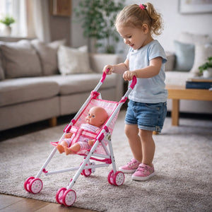 Eddy toys poppenbuggy wit en roze
