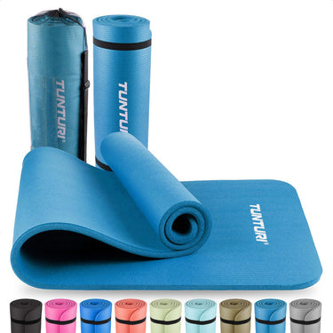 Tunturi nbr yogamat met draagtas - fitnessmat extra dik zacht - sportmat - anti slip - 180x60x1.5cm - incl trainingsapp - petrol blauw