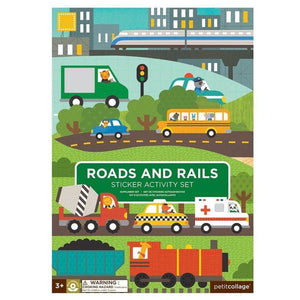 Petit collage stickerboek - roads rails |