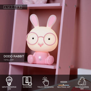 Lucide dodo rabbit - tafellamp kinderkamer - led 3 stepdim - 1x3w 4000k - roze