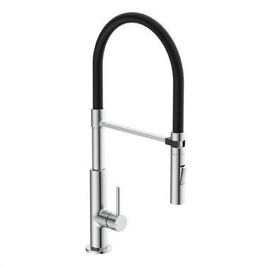 Schütte stilo design keukenkraan - mengkraan - hoge, draaibare uitloop - uittrekbare mousseur - zijdelingse greep - soft-touch slang, chroom zwart