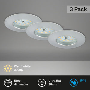 Briloner - led-inbouwlampen set van 3 dimbaar, elk 6,5 w, 3.000 kelvin ip44, aluminiumkleurig ø7,5 cm