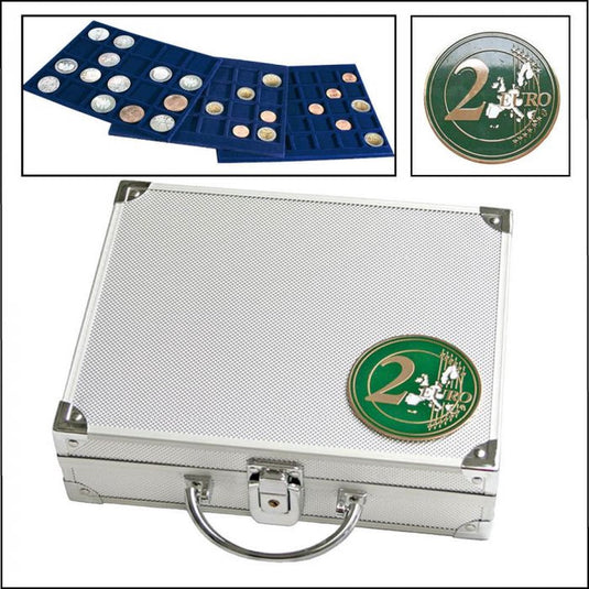 Safe aluminium muntenkoffer voor 210 munten met een doorsnede van max. 26 mm - €2 munten zonder capsules