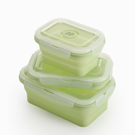 Muitomas lunchboxset - 3-delige - siliconen – opvouwbaar – met deksel - magnetron-, vaatwasser- en vriezerbestendig - groen
