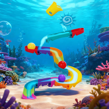 Playgro -splash and slide- waterval glijbaan - badspeelgoed - peuter speelgoed - baby badspeelgoed - speelgoed baby - speelgoed 1 jaar -badspeeltje - water knikkerbaan -waterspeelgoed baby - waterspeelgoed peuters - inclusief 3 balletjes