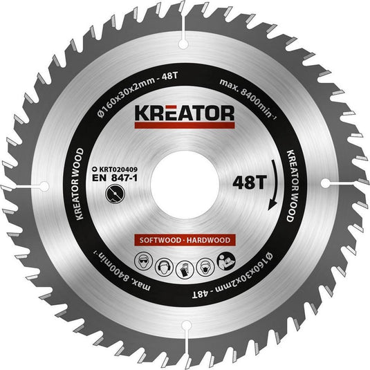 Kreator krt020409 zaagblad hout 160 mm - 48t