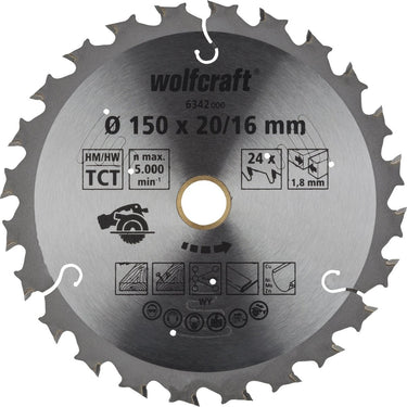 Wolfcraft - cirkelzaagblad 150 mm - 24 tanden - 20 16 mm boring - voor cirkelzaag - 6342000