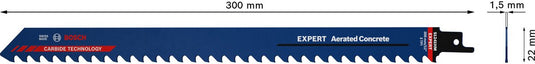 Bosch expert aerated concrete s 1241 hm säbelsägeblatt 300 mm 1 stk. ( 2608900410 ) carbide technology