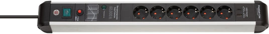 Brennenstuhl premium-protect-line 60.000a stekkerdoos met overspanningsbeveiliging en power delivery usb 6-voudig 3m h05vv-f 3g1,5