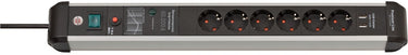 Brennenstuhl premium-protect-line 60.000a stekkerdoos met overspanningsbeveiliging en usb 6-voudig 3m h05vv-f 3g1,5