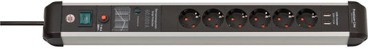 Brennenstuhl premium-protect-line 60.000a stekkerdoos met overspanningsbeveiliging en usb 6-voudig 3m h05vv-f 3g1,5