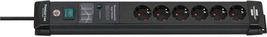Brennenstuhl premium-line 60.000a stekkerdoos met overspanningsbeveiliging 6-voudig zwart 5m h05vv-f 3g1,5