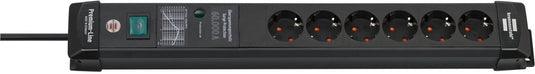 Brennenstuhl premium-line 60.000a stekkerdoos met overspanningsbeveiliging 6-voudig zwart 3m h05vv-f 3g1,5