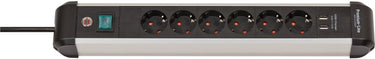 Brennenstuhl premium-alu-line stekkerdoos met usb 6-voudig 3m h05vv-f 3g1,5