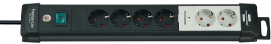 Brennenstuhl premium-line techniek stekkerdoos 6-voudig zwart 3m h05vv-f 3g1,5 2 permanent, 4 schakelbaar