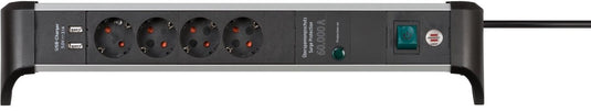 Brennenstuhl alu-office-line 60.000a overspanningsbeveiligings contactdoosstrip met usb-laadfunctie 4-voudig 1,8m h05vv-f 3g1.5