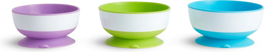 Munchkin kommetjes met zuignap - suction bowls - per 3 stuks - vaatwasser en magnetronbestendig - vanaf 6 maanden - paars groen blauw