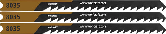 Wolfcraft - 3 decoupeerzaagbladen voor zacht hout - fijne bochtsnede - hcs-blad met u-schacht – ideaal voor zacht hout en mdf - 8035000