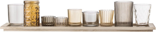Bloomingville - waxinelichtjes - glas hout - bruin - set van 10 - l56xh10xb14 cm