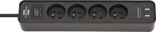 Brennenstuhl ecolor stekkerdoos met usb 4-voudig 1,5m h05vv-f3g1,5 zwart *fr*