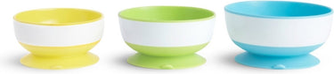 Munchkin kommetjes met zuignap - suction bowls - per 3 stuks - vaatwasser en magnetronbestendig - vanaf 6 maanden - geel groen blauw