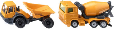 Siku 1692, bouwplaatsset, dumper en betonmixer, speelgoedauto voor kinderen, geel, metaal kunststof, kantelbare trommel, kantelbare holte