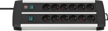 Brennenstuhl premium alu-line stekkerdoos 12-voudig van hoogwaardig aluminium (met 2 schakelaars voor elk 6 contactdozen en 3 m kabel, made in germany)
