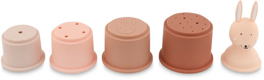 Trixie stapelpotjes â€“ 5 stuks â€“ mrs. rabbit â€“ siliconen badspeelgoed â€“ stapel- en gietbekers â€“ vanaf 6 maanden