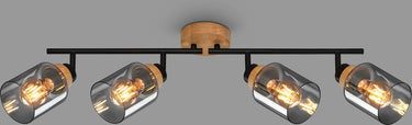 Briloner - hema - spot, met hout, rookglas, 4x e27 max. 10w