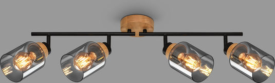 Briloner - hema - spot, met hout, rookglas, 4x e27 max. 10w