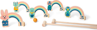 Bs toys regenboog croquet spel set kinderen - kinderspeelgoed vanaf 3 jaar - buitenspeelgoed - 9 delig