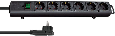 Brennenstuhl comfort-line plus stekkerdoos met platte stekker 6-voudig zwart 2m h05vv-f 3g1,5