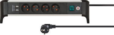 Brennenstuhl alu-office-line stekkerdoos 4-voudig penaarde met usb (stekkerblok voor op het bureau met 1,8 m kabel en schakelaar, made in germany)